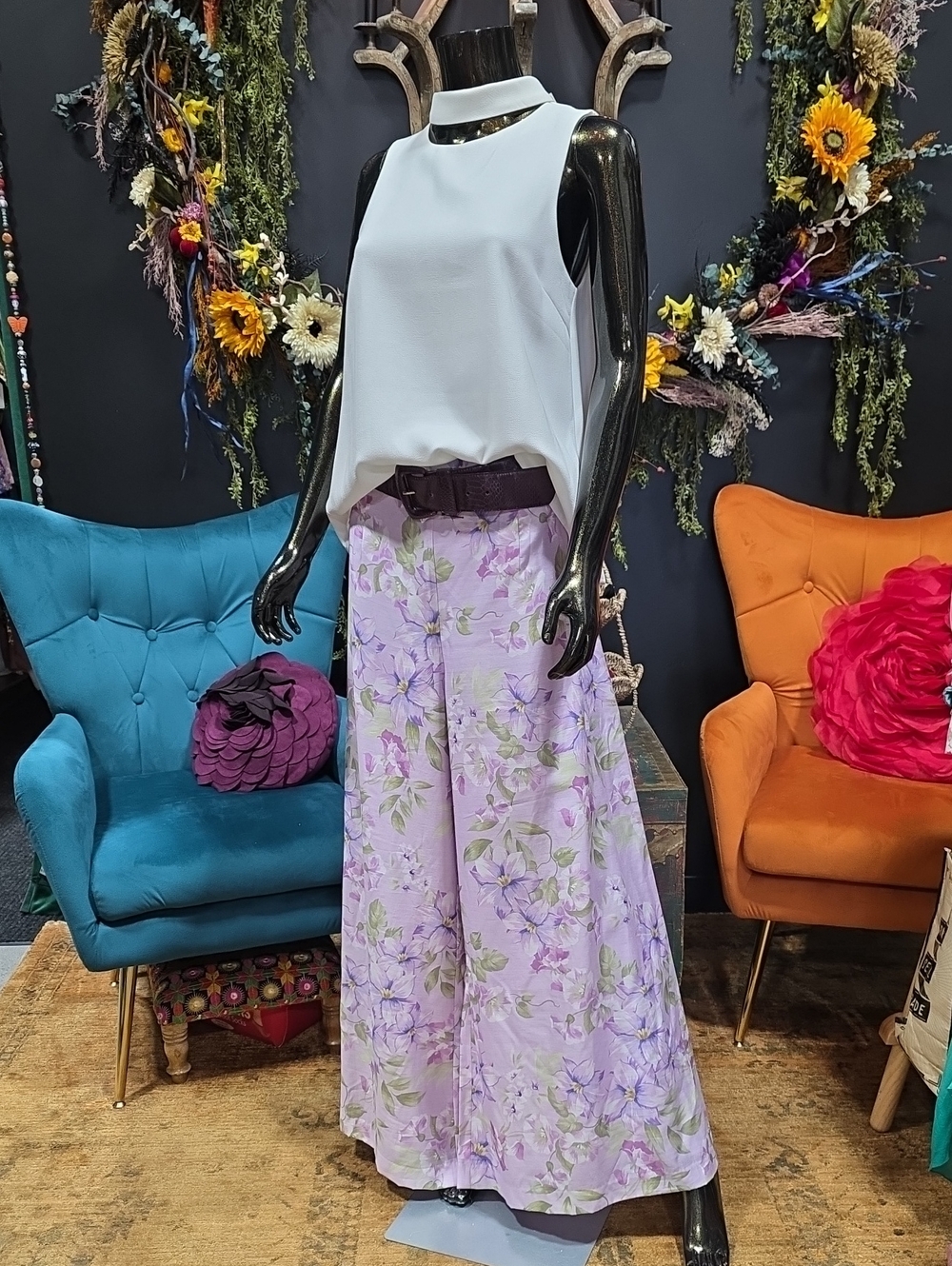 Alex Marie Lavender Floral Wide-Leg Pants